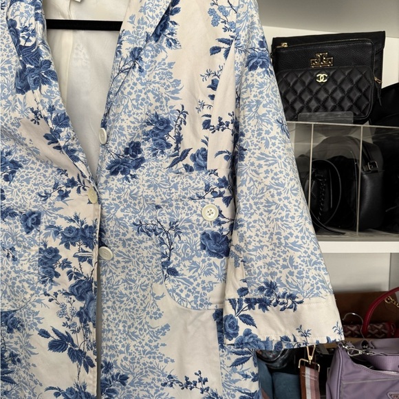 LOFT Blue Floral Women's Trench Coat - Picture 6 of 6